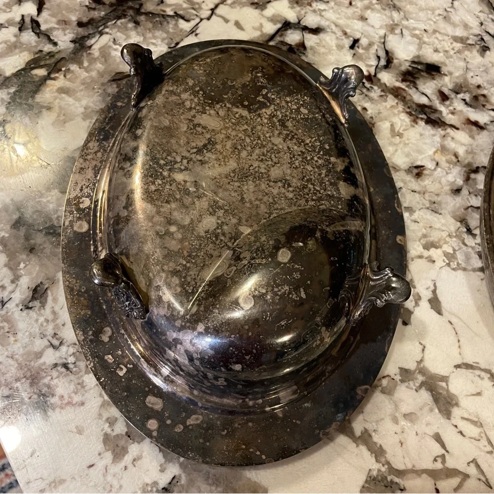 Vintage English Silver MFG.Corp Divided Serving Dish w/ LID COVER Made In U.S.A